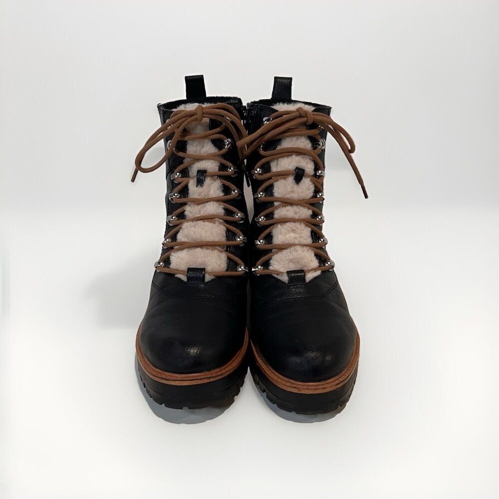 Nine West Women's Black Ivani Sherpa Lace-Up Combat Boots